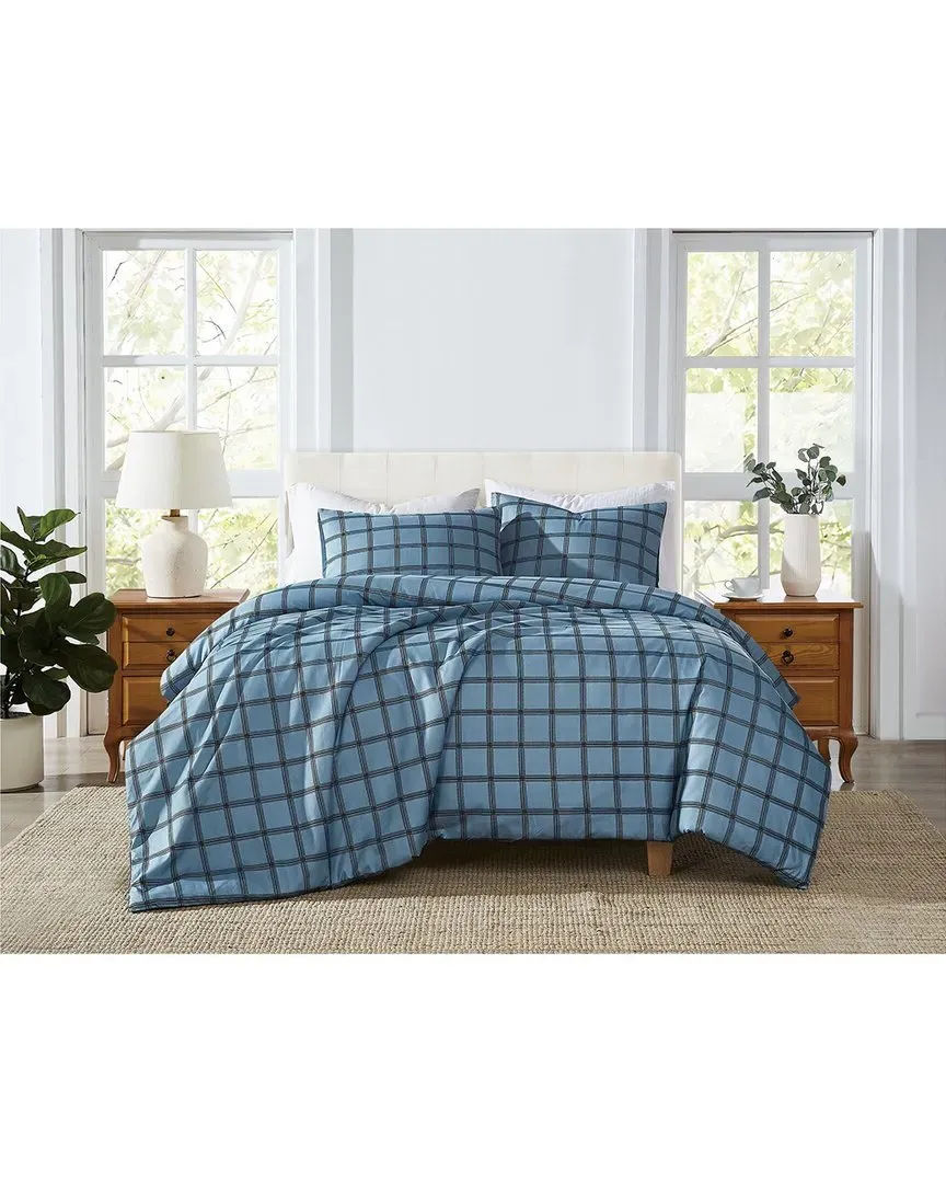 Luka Grid Duvet Cover Set - Blue, Microfiber