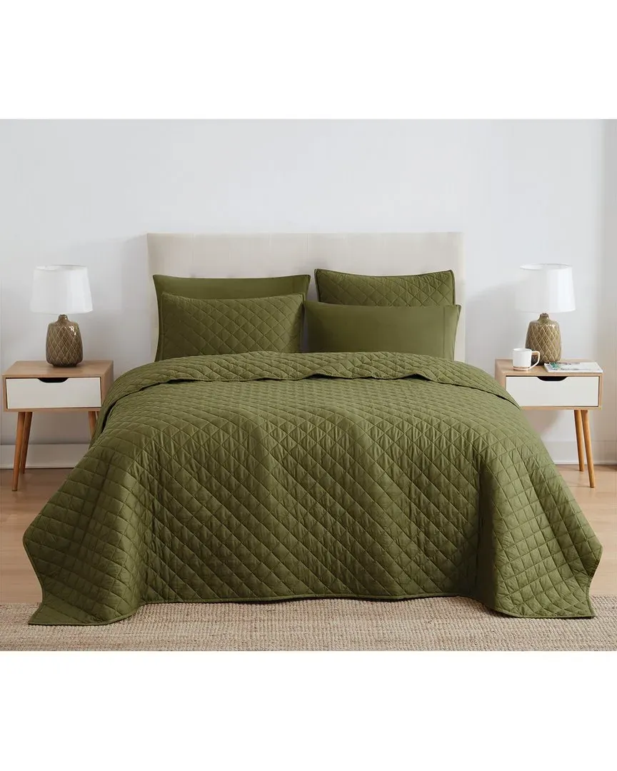 Solid Oversized Percale Quilt Set - Olive Green, Cotton