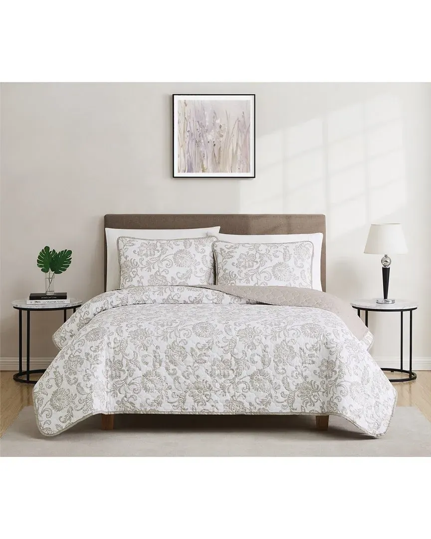 Sylvana Jacobean Quilt Set - White, Microfiber image