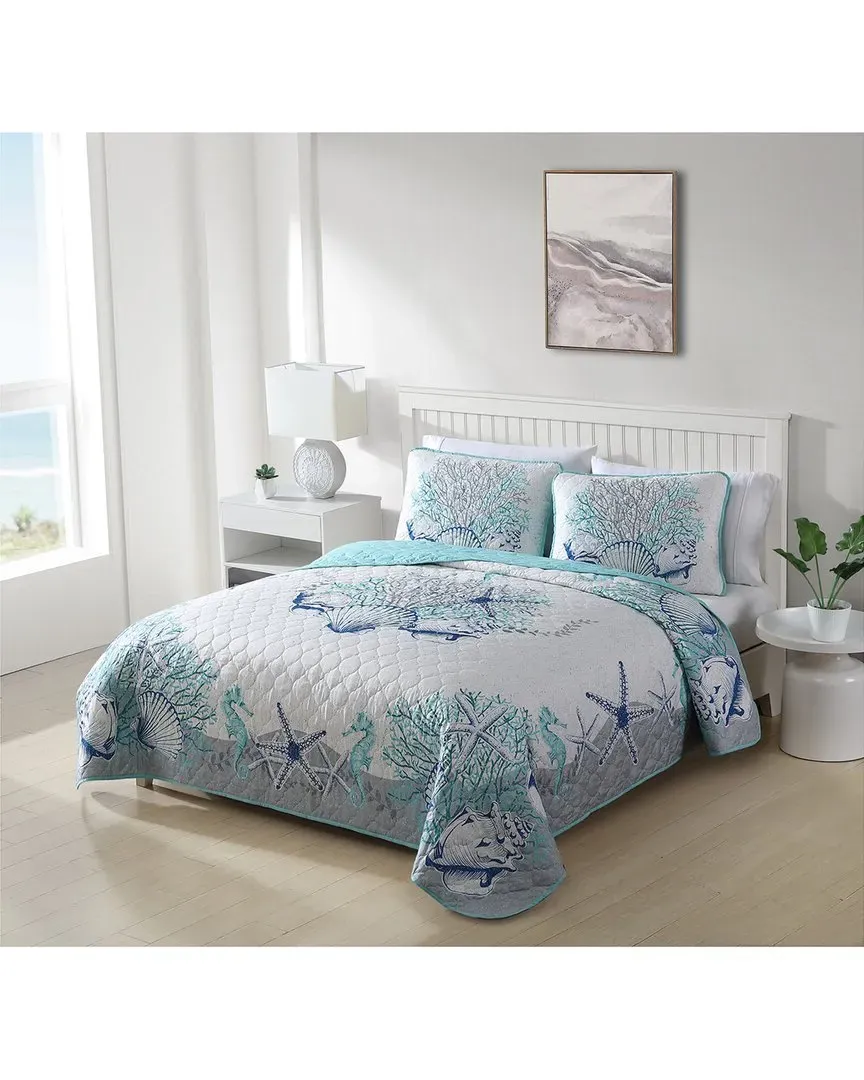 3pc Coastal Quilt Set - Beach Delight Aqua