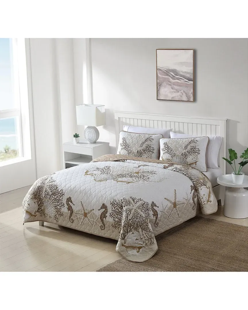 Caribbean Joe 3-Piece Coastal Quilt Set - Beige image