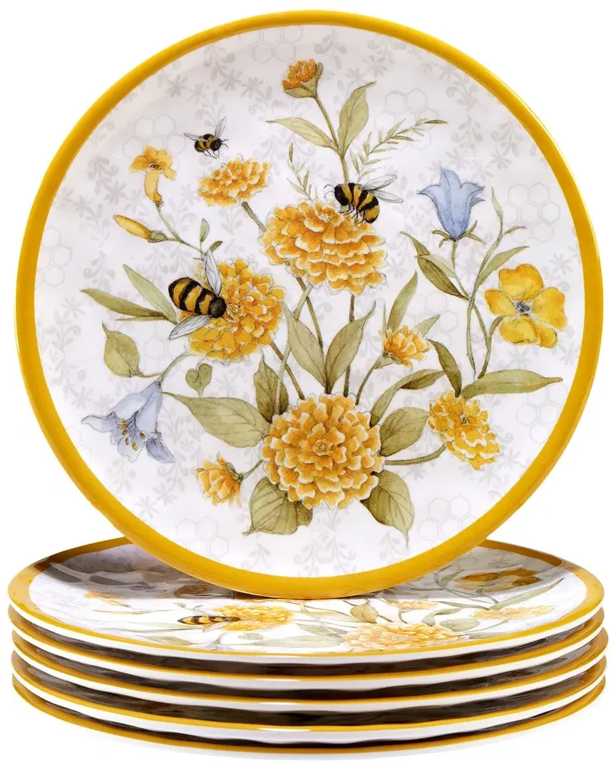 Bee Sweet Salad Plates Set of 6 - Multicolor, Melamine