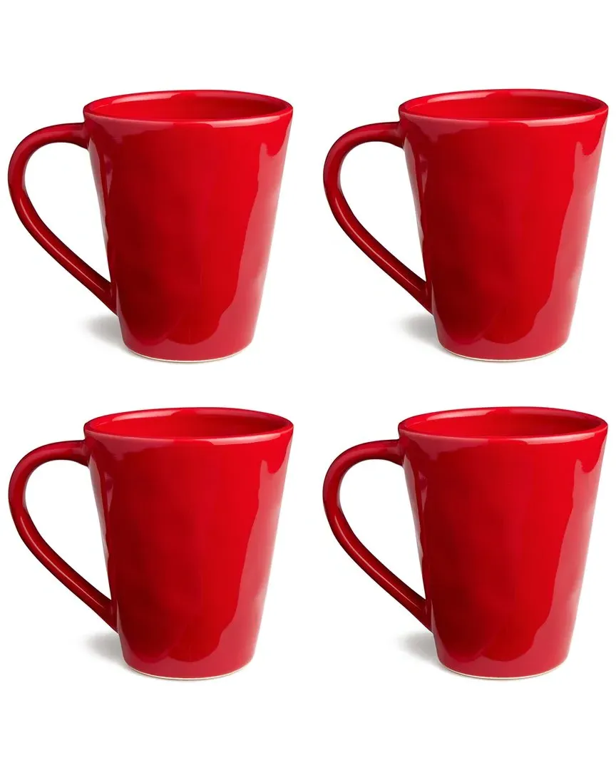 Berry Red Christmas Set of 4 Mugs - Red, Stoneware