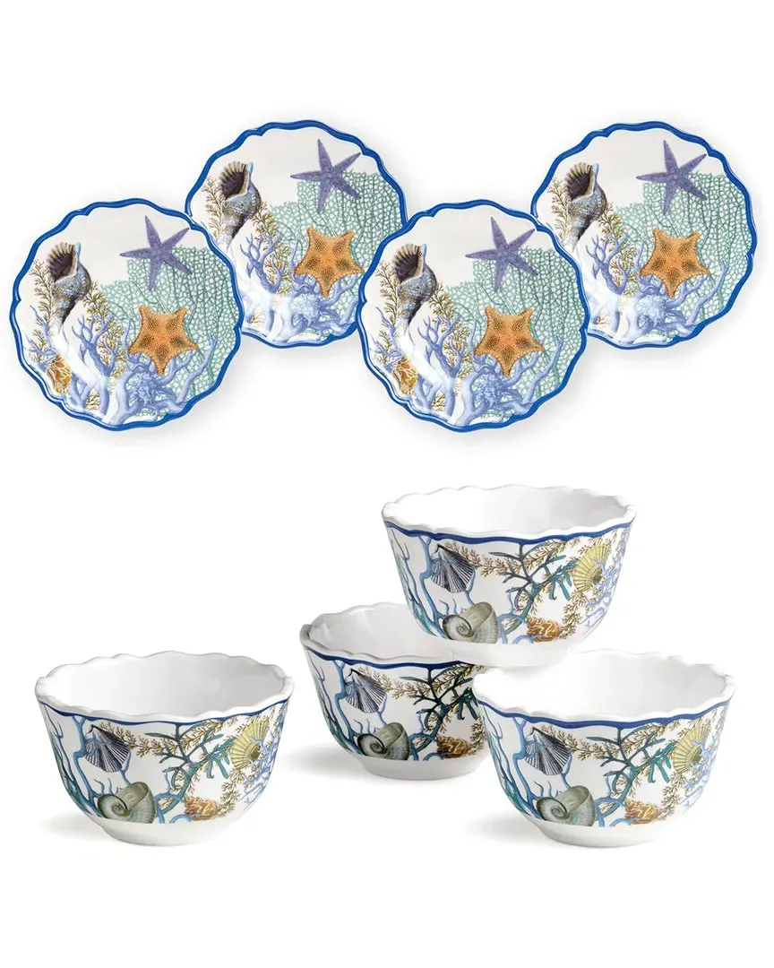 Blue Lagoon 8pc Canape Plate & Dip Bowl Set - Blue, Melamine image