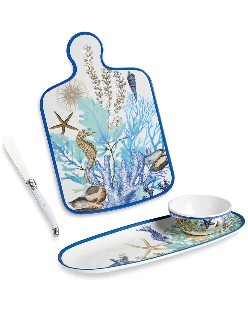 Blue Lagoon Cheese Plate & Oval Tray with Dip Bowl Set - Multi image