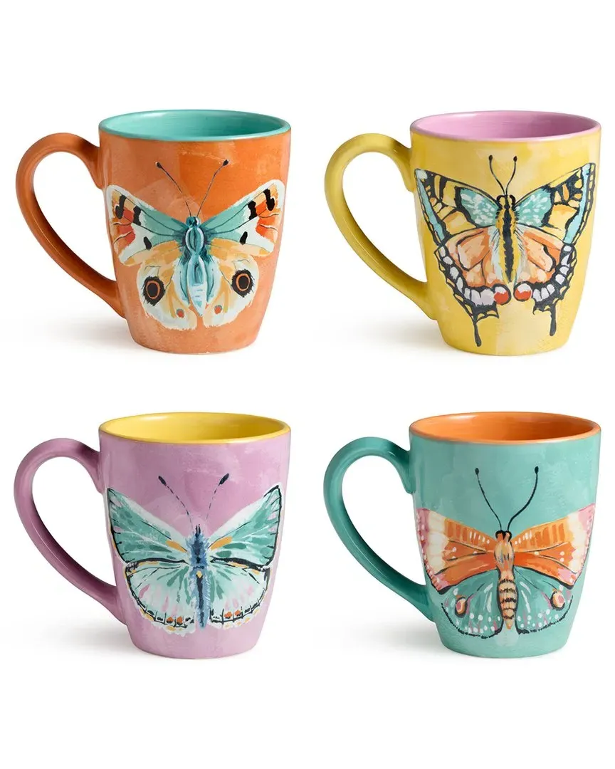 Butterflies Set of 4 Mugs 16oz - Multicolor, Ceramic