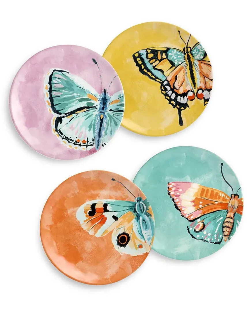 Butterflies Set of 4 Salad Plates - Multicolor, Ceramic