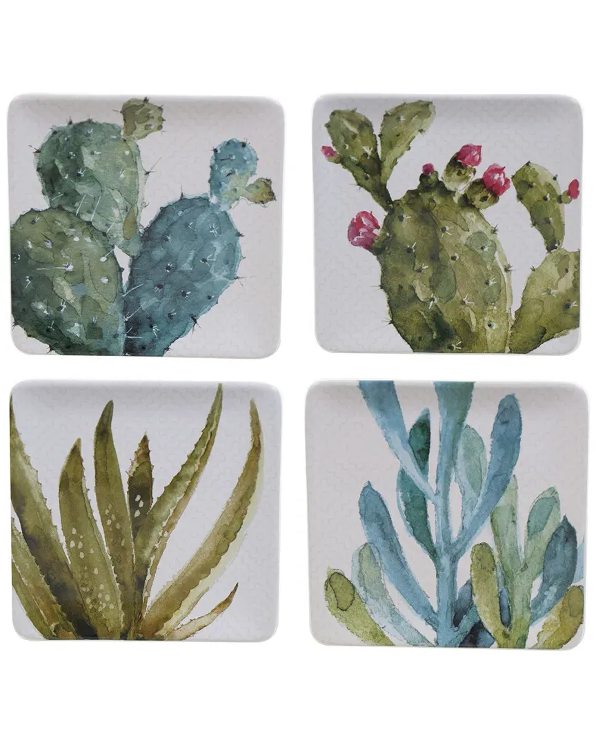 Cactus Verde Square Dessert Plates Set of 4 - Green