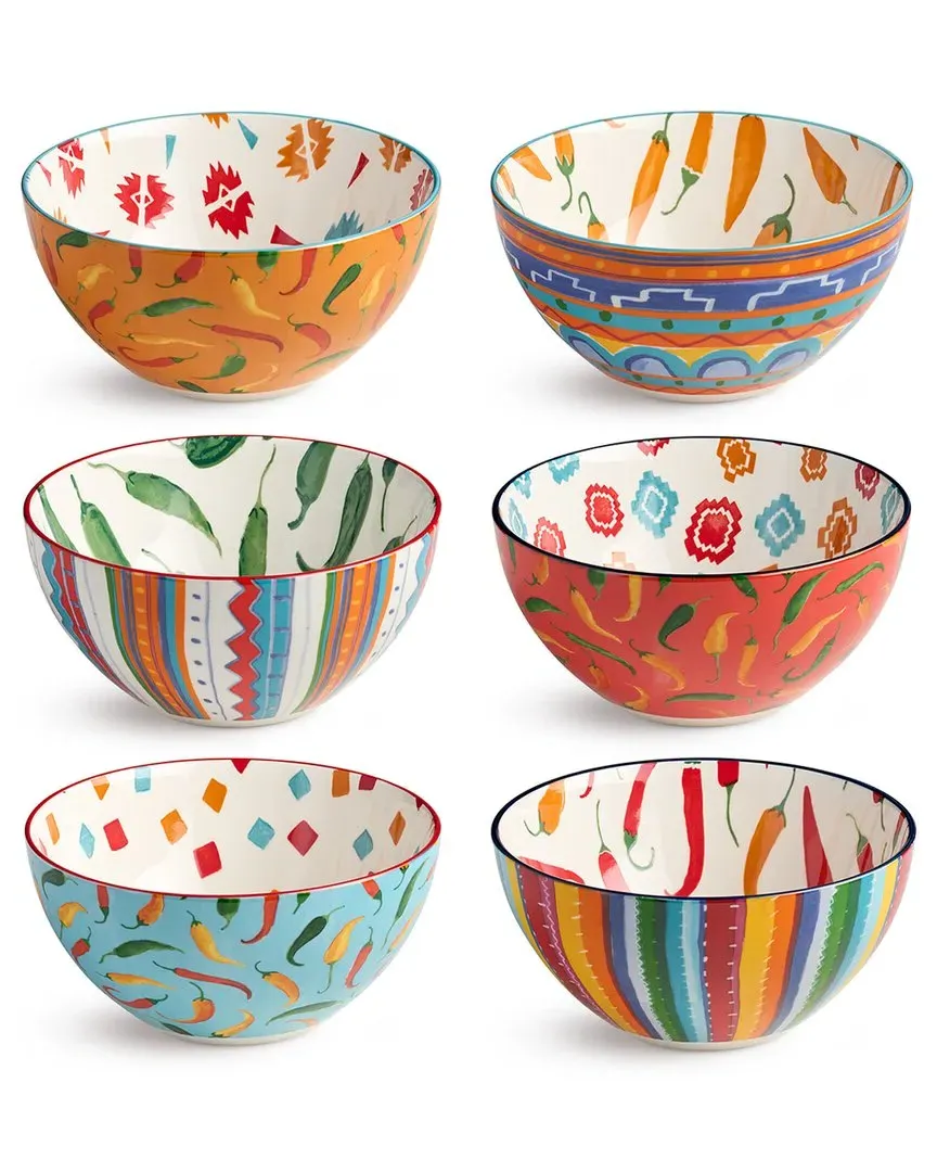 Caliente Set of 6 All Purpose Bowls - Multicolor, Porcelain