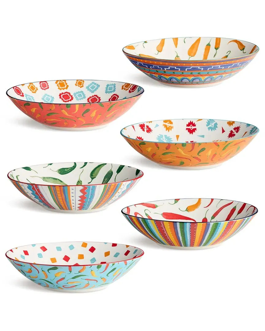Caliente Set of 6 Soup Bowls - Multicolor, Porcelain