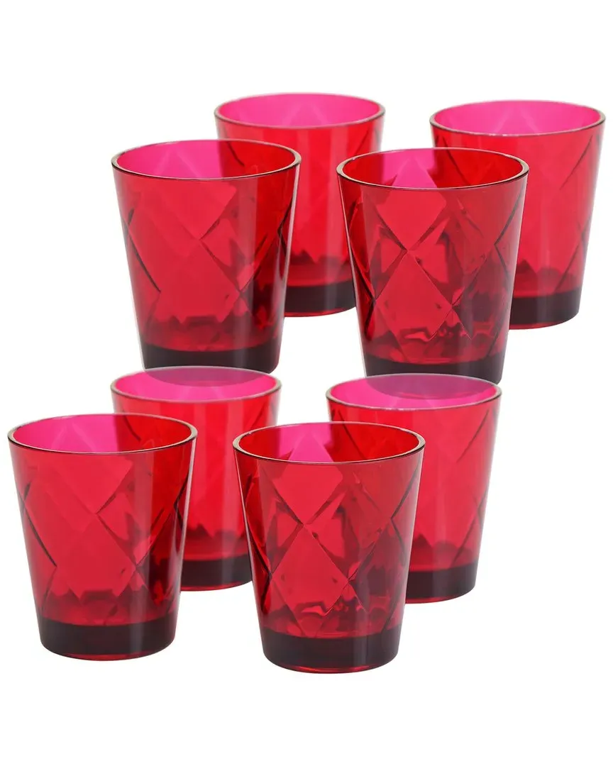 Certified International Set of 8 Diamond Double Old Fashioned Glasses - Red image