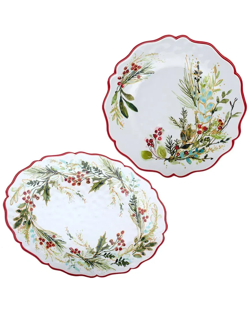 Christmas Gatherings 2pc Platter Set - Multicolor, Melamine