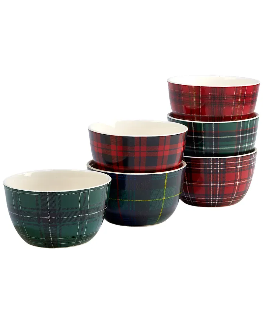 Christmas Plaid Set of 6 Ice Cream Bowls - Earthenware image