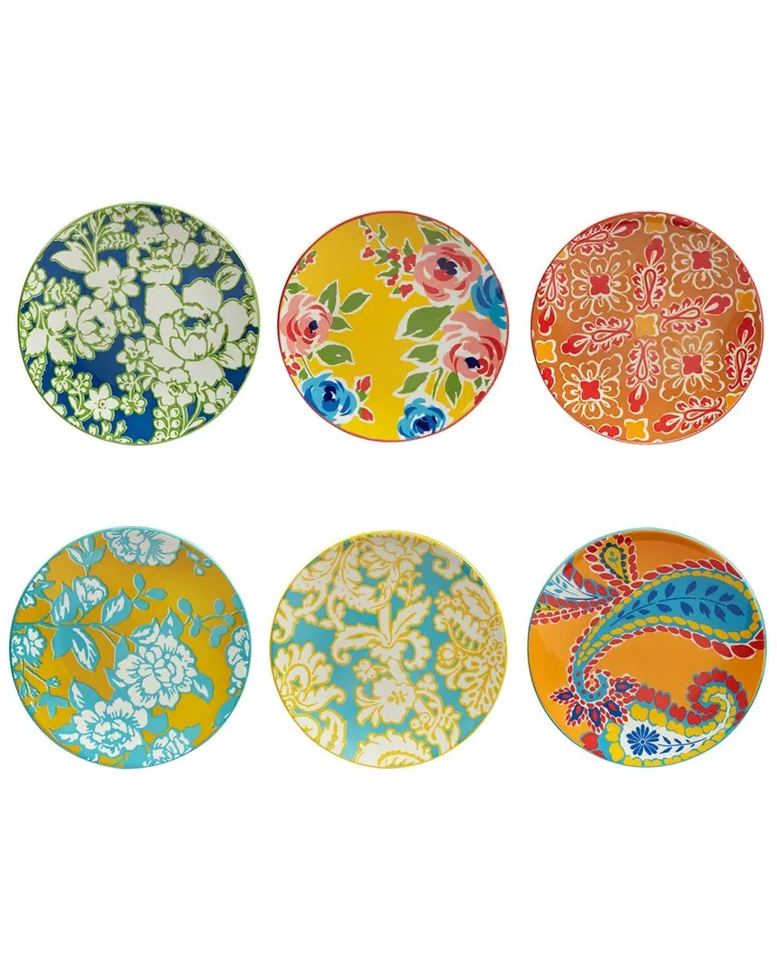 Damask Floral Set of 6 Salad Plates - Assorted