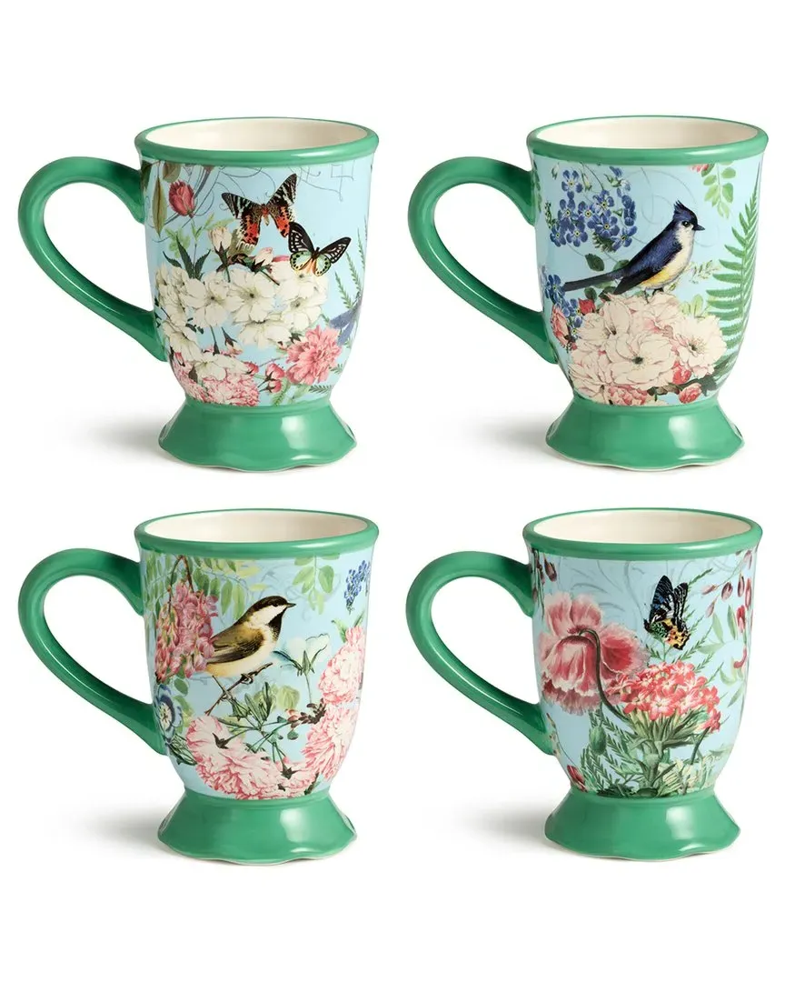 Flora Set of 4 Pedestal Mugs - Multicolor, Ceramic
