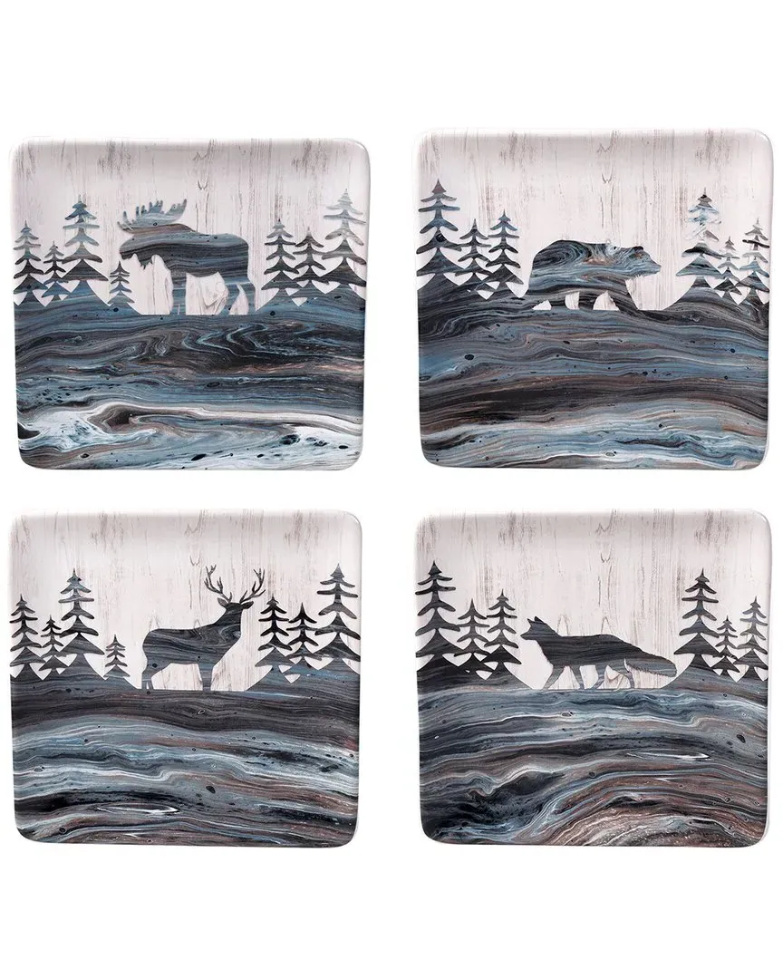 Fluidity Lodge Set of 4 Dessert Plates - Multicolor, Ceramic