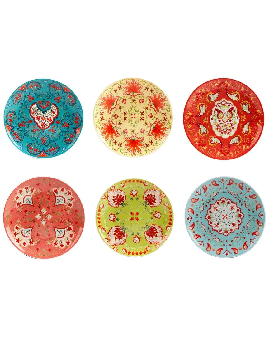 Francesca Set of 6 Canape Plates - Multicolor, Porcelain image