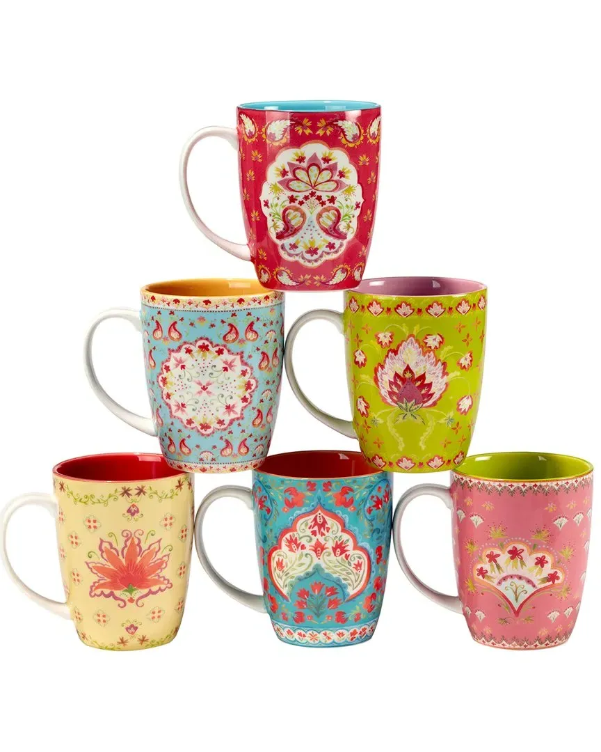 Francesca Set of 6 Mugs - Multicolor, Porcelain