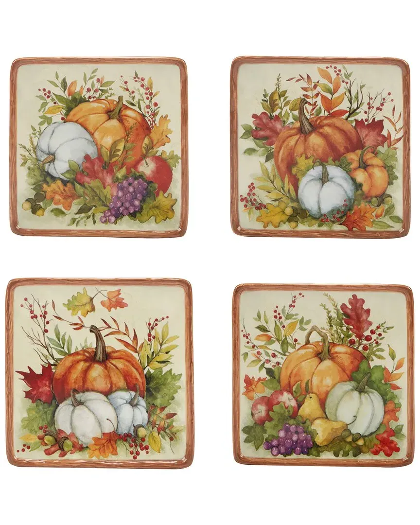 Harvest Blessings Set of 4 Canape Plates - Multicolor, Ceramic image