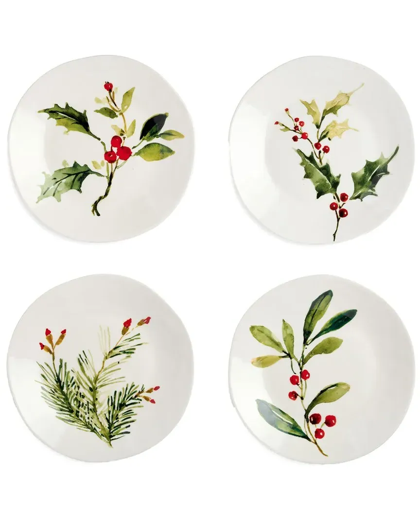 Holly & Vines Set of 4 Dessert Plates - Multicolor, Stoneware image