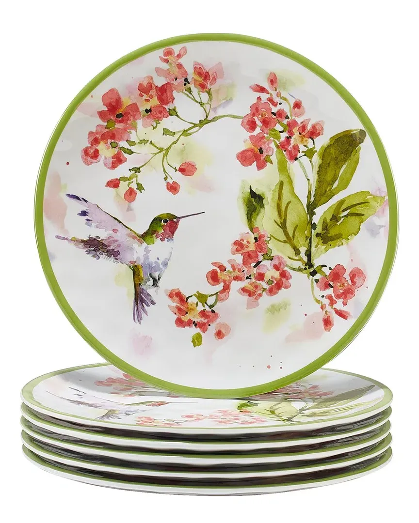 Hummingbirds Melamine Salad Plate Set of 6 - Multicolor