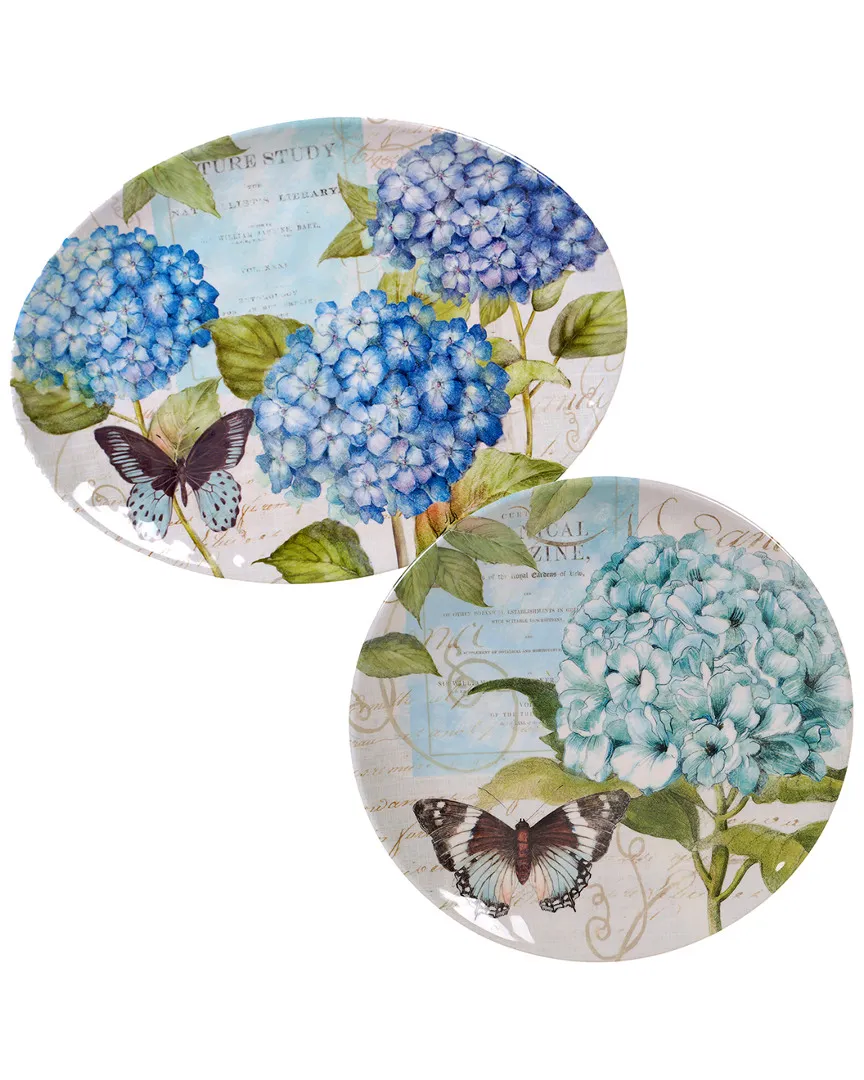 Hydrangea Garden 2pc Melamine Platter Set