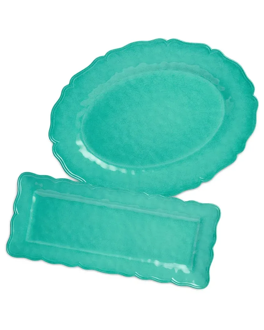 Isabella Crackle 2pc Melamine Platter Set - Teal