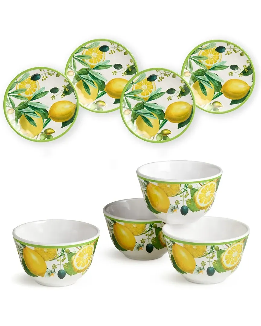 Limone 8pc Canape Plate & Dip Bowl Set - Yellow, Melamine