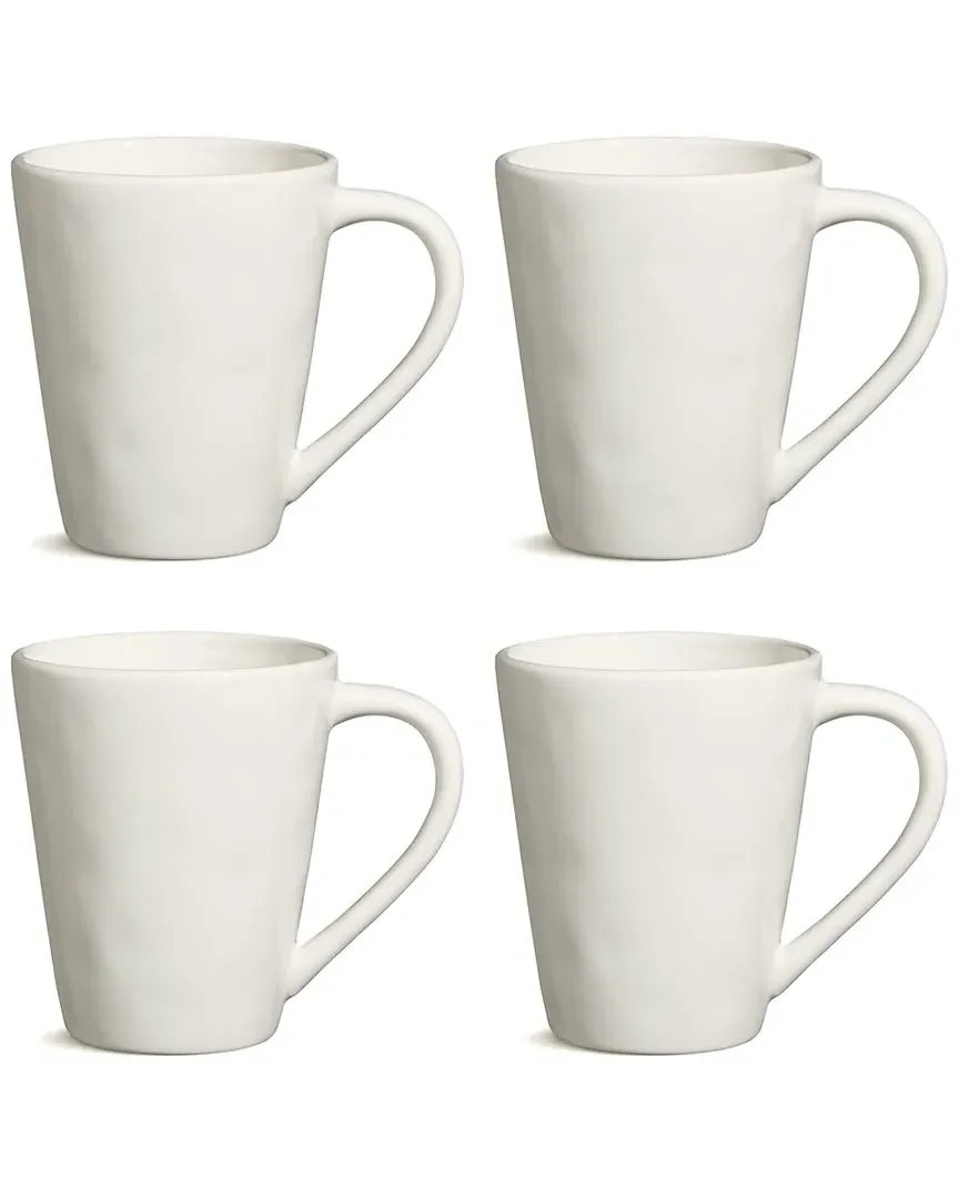 Linen Set of 4 Cream Mugs - Cream, Stoneware