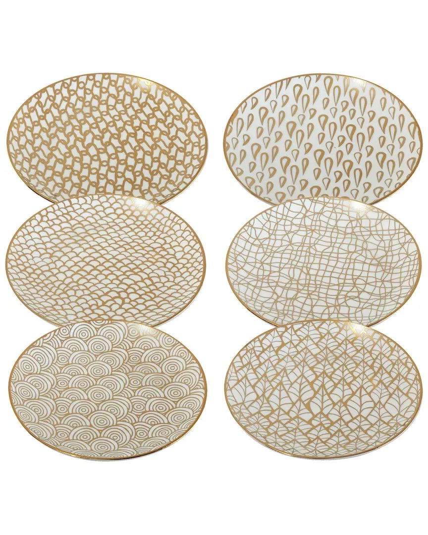 Mosaic Canape Plates Set of 6 - Gold Plated, Porcelain image