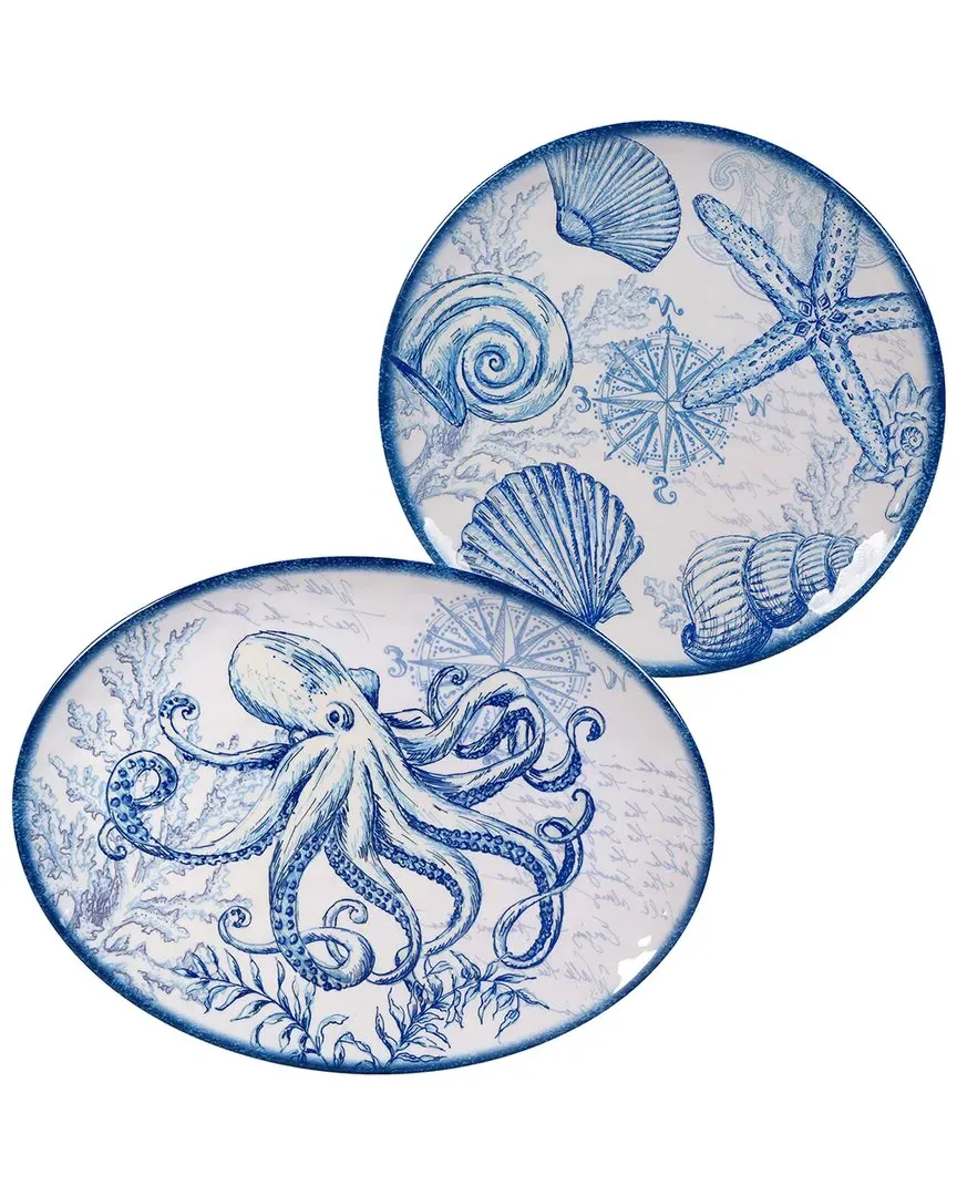 Oceanic 2pc Melamine Platter Set - Multicolor