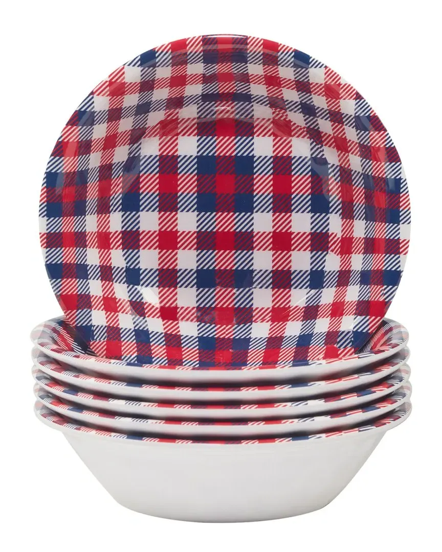 Patriotic Plaid Melamine All Purpose Bowls Set of 6 - Red