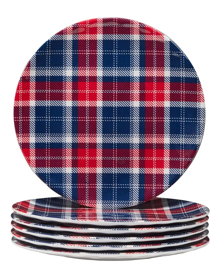 Patriotic Plaid Melamine Salad Plates Set of 6 - Red