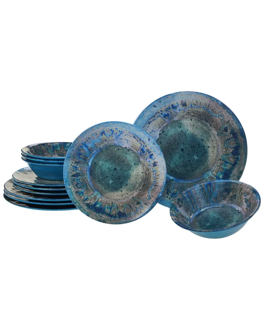 Radiance 12-Piece Dinnerware Set - Teal, Melamine