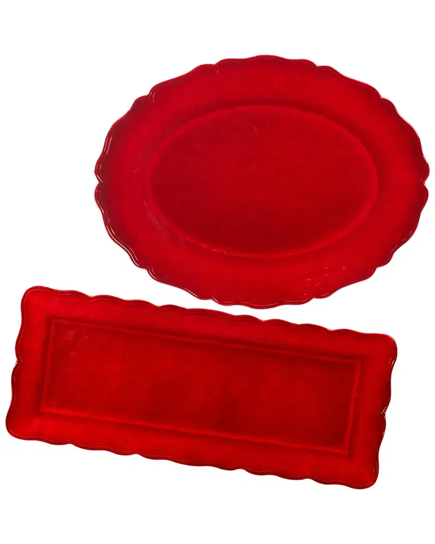 Red Crackle 2pc Melamine Platter Set - Red