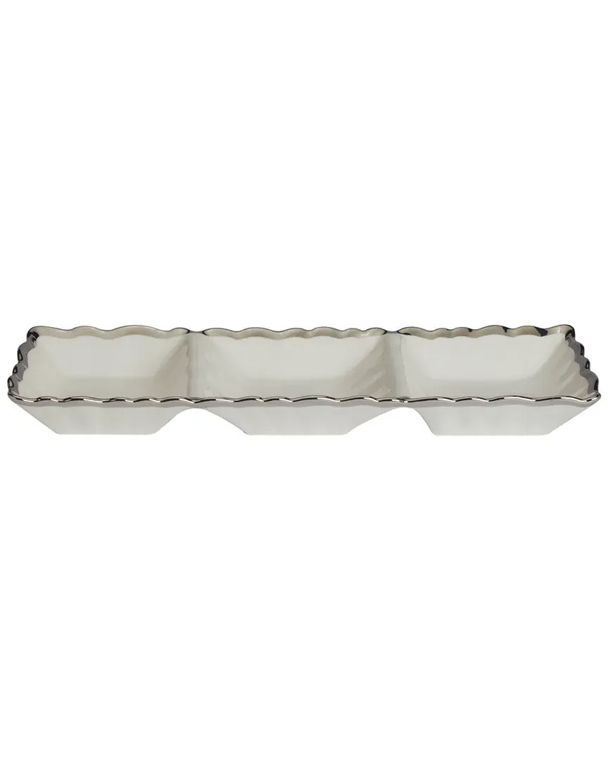 Regency 3-Section Porcelain Tray - White Silver