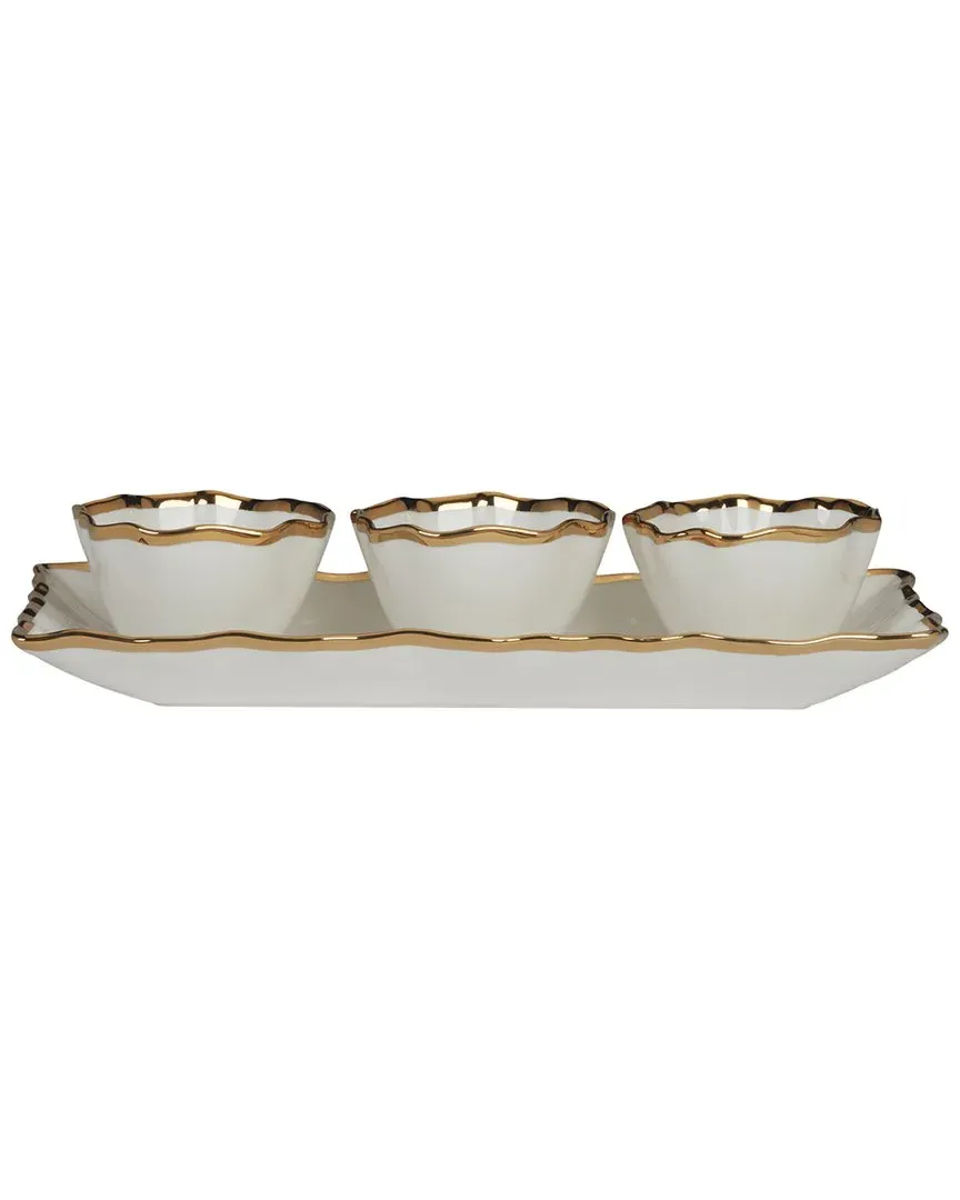 Regency 4pc Tray & Condiment Bowls Set - White Gold, Porcelain