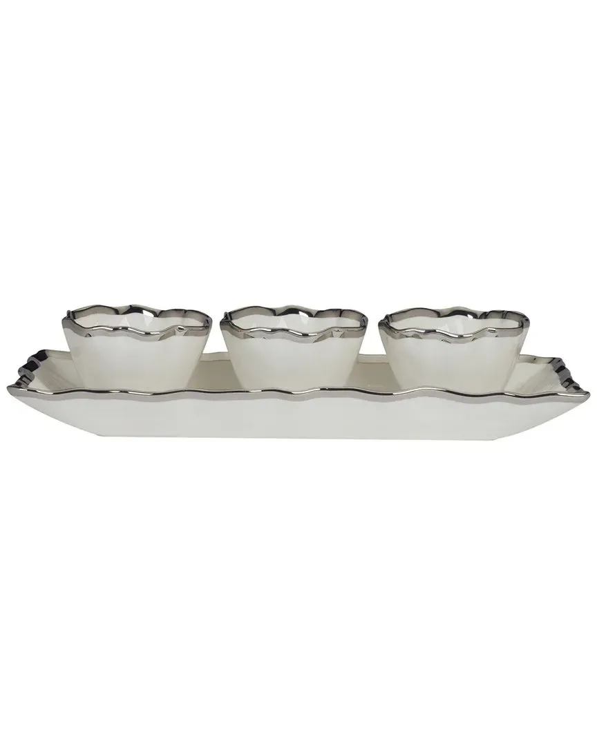Regency 4pc Tray & Condiment Bowls Set - White Silver, Porcelain
