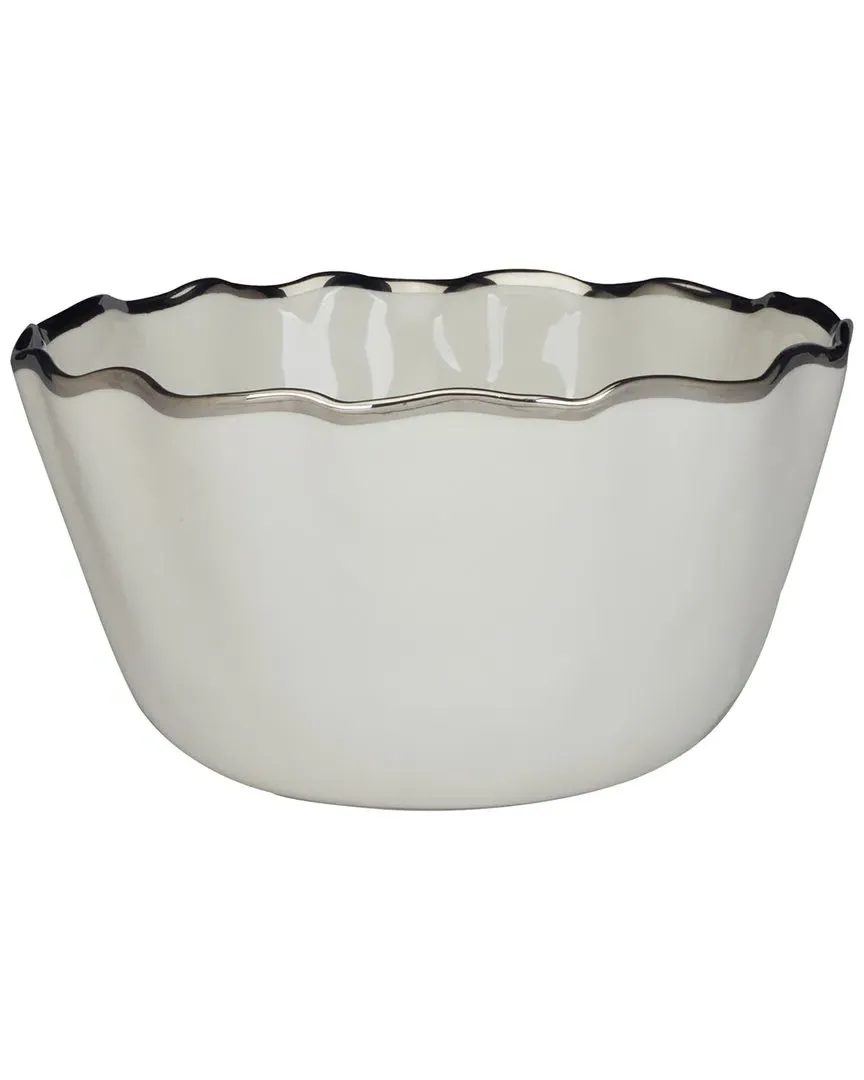 Regency Deep Porcelain Bowl - White, Silver Trim