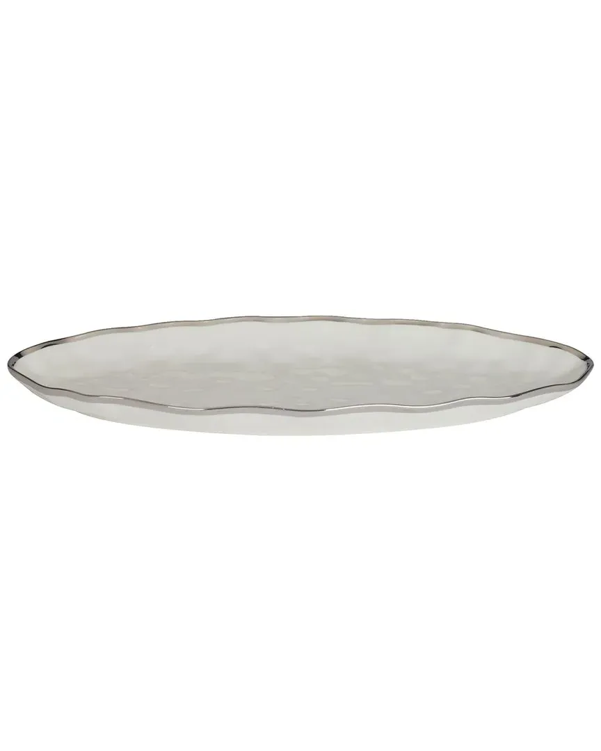 Regency Oval Fish Platter - White, Silver Trim, Porcelain