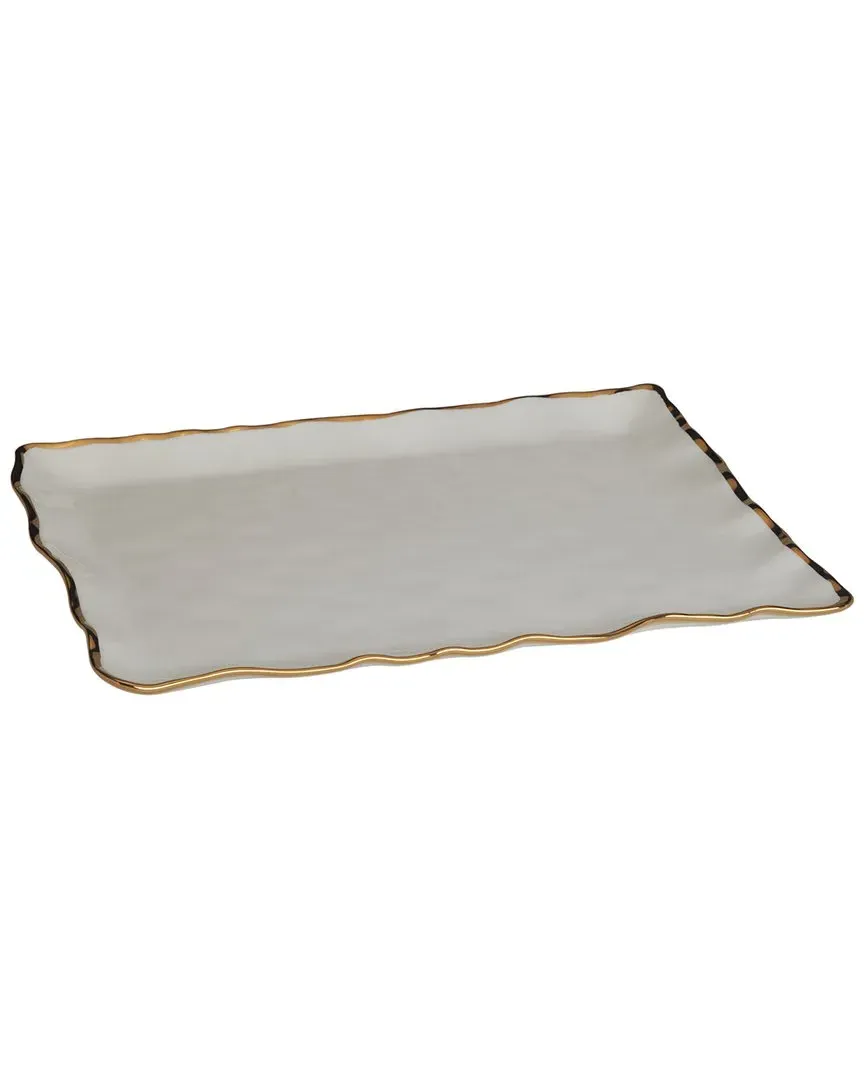 Regency Rectangular Platter - White, Gold Trim, Porcelain