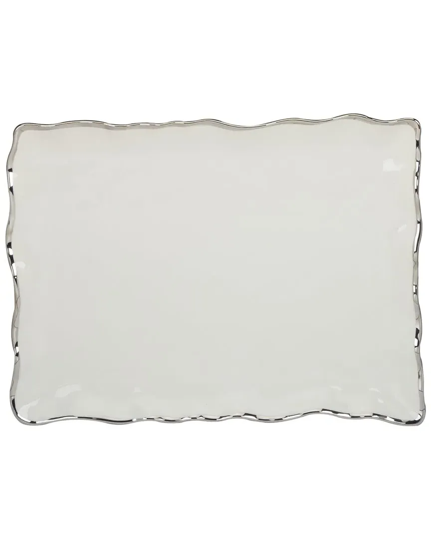 Regency Rectangular Porcelain Platter - White, Silver Trim image