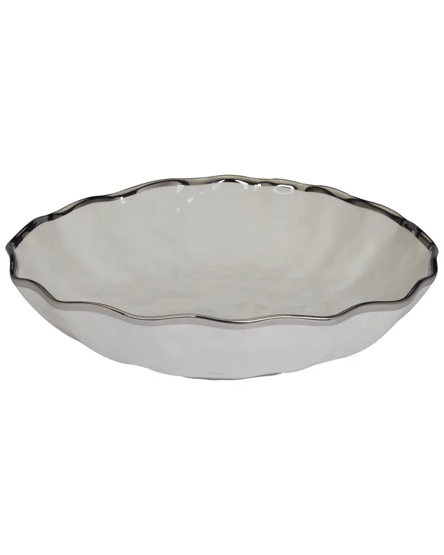 Regency Serving Bowl - White, Silver Trim, Porcelain