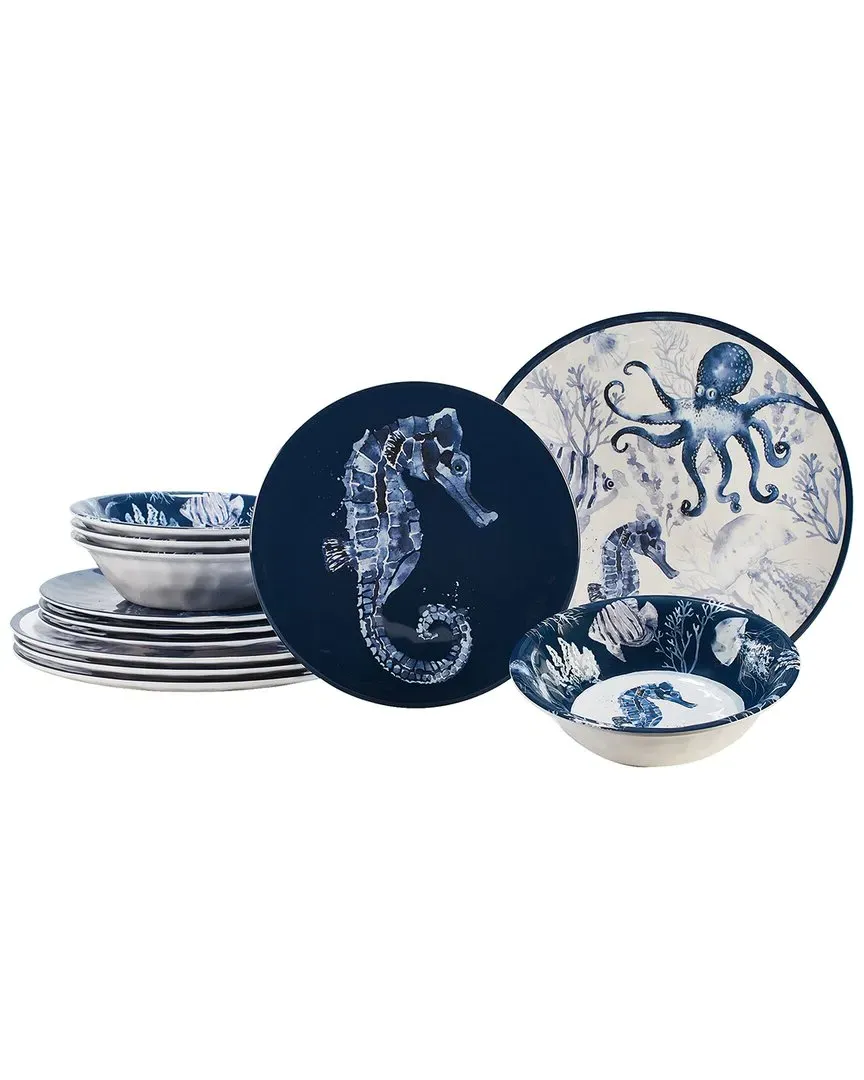 Sea Life 12 Piece Dinnerware Set - Blue, Melamine