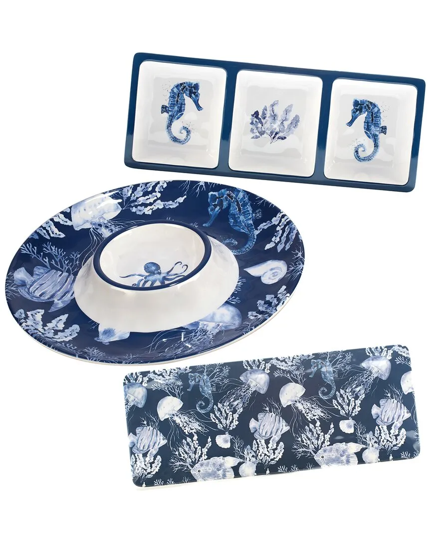 Sea Life 3-Piece Hostess Set - Blue, Melamine