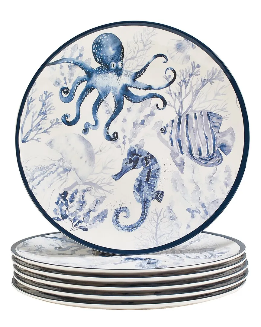 Sea Life Set of 6 Dinner Plates - Blue, Melamine