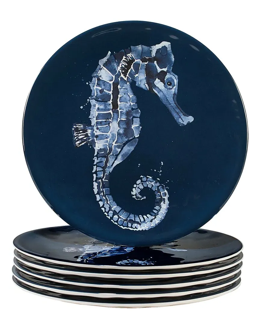 Sea Life Set of 6 Salad Plates - Blue, Melamine
