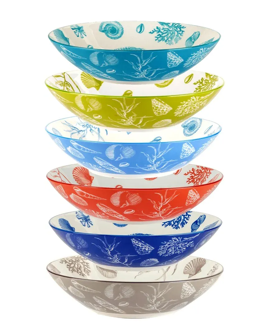 Seaside Set of 6 Soup Pasta Bowls - Multicolor, Porcelain image