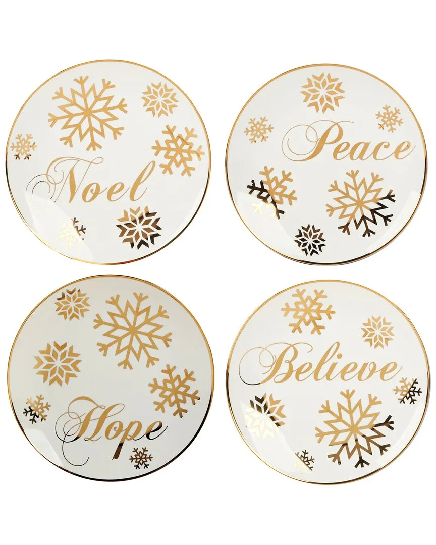 Set of 4 Christmas Glitter Salad Plates - Multicolor, Porcelain