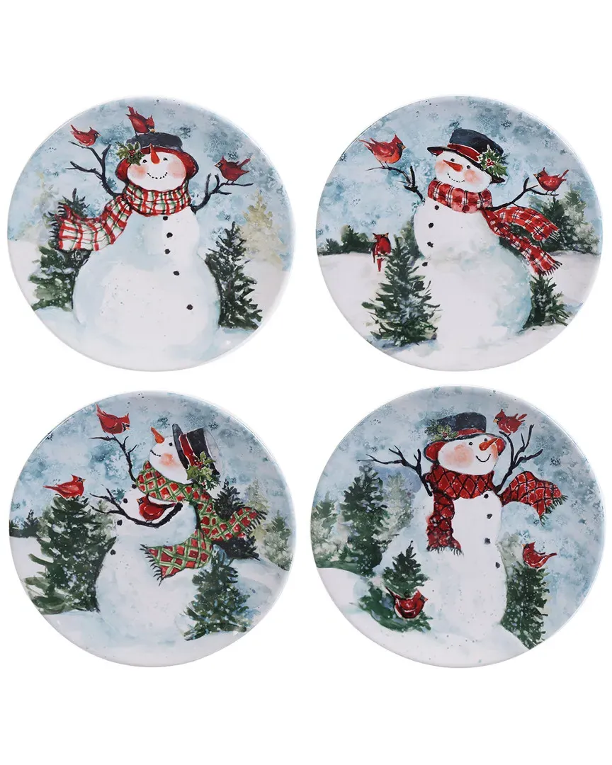 Set of 4 Watercolor Snowman Dinner Plates - Earthenware image